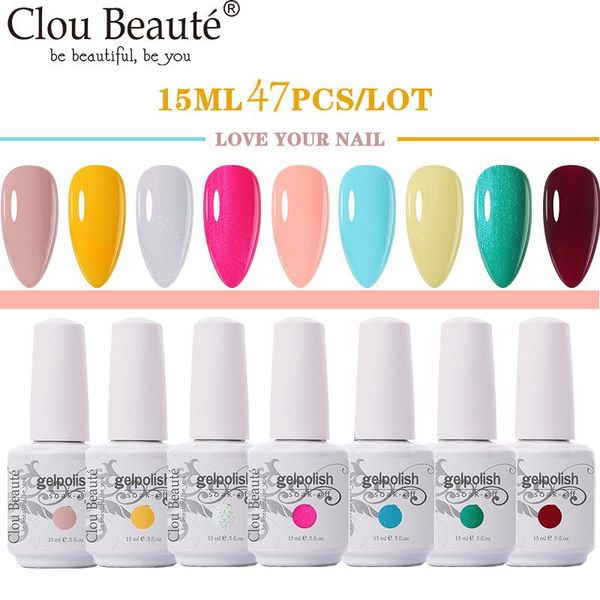 

nail gel clou beaute 47pcs/sets color polish art vernis semi permanant uv 47 colors soak off led varnish 15ml, Red;pink