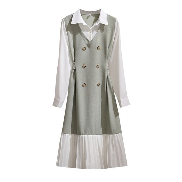 

solid green yellow turn down collar long sleeve knee length shirt dress elegant winter autumn fall d2028 210514, Black;gray