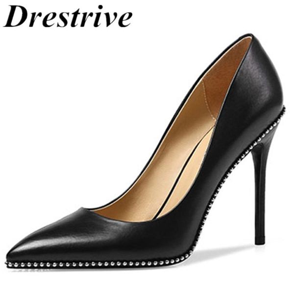 

dress shoes drestrive customized women pumps beaded pointed toe thin heel slip on 2021 spring female high black big size 30 cm