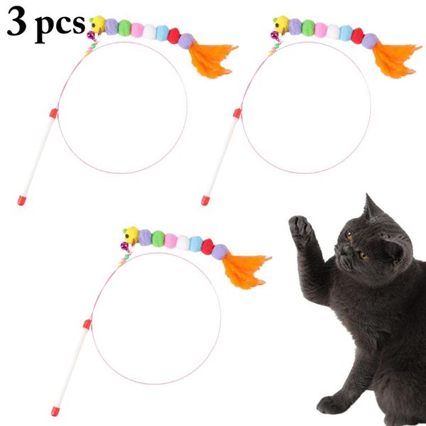 

legendog 3pcs teaser feather toys kitten funny colorful rod cat wand pet interactive stick supplies