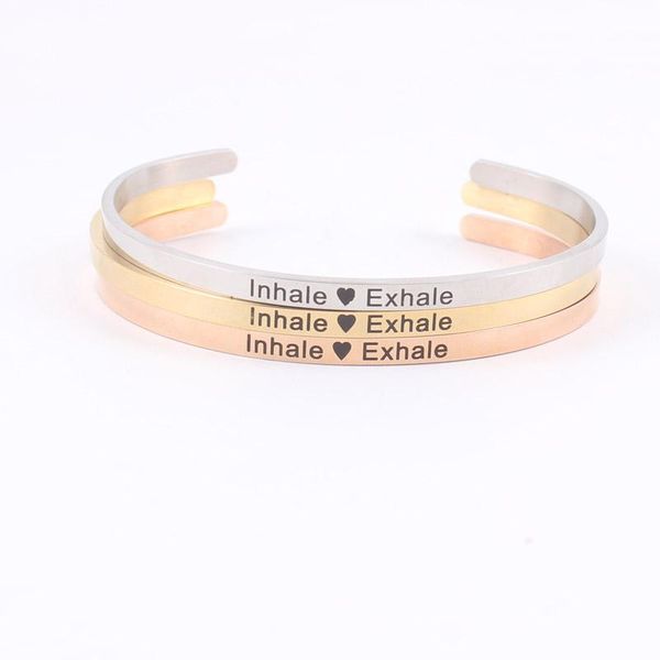 

bangle inhale exhale inspirational bracelets for women teen girl personalized cuff mantra quotes jewelry friend gifts mom, Black