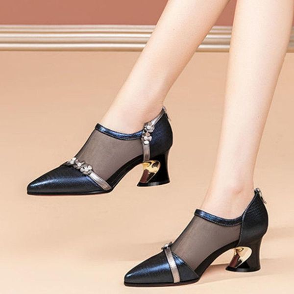 

in 2021, black and blue, women's pointed shoes, net high heels dress shoes
