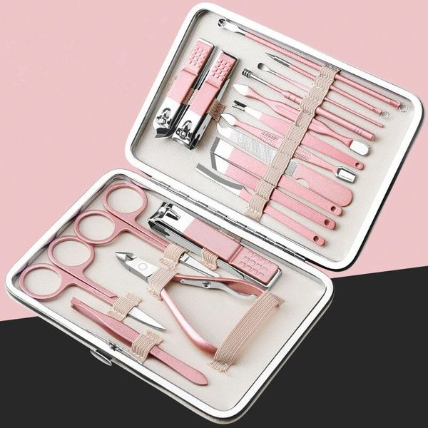 7/9/12/15/18pcs Set di tagliaunghie in acciaio inossidabile Set di strumenti per la cura dei piedi delle mani del viso Kit per manicure - 9