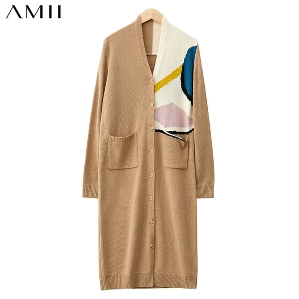 

minimalism autumn winter cardigans for women fasihon patchwork vneck single breasted knitted women's coat 1442 210527, White