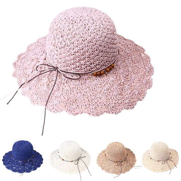 

stingy brim hats 2021 women elegant casual foldable crochet sun hat hollow solid summer beach big straw cap chapÃ©u de sol, Blue;gray