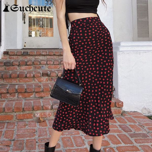 

skirts y2k aesthetic flower women's straight skirt high waist trendy midi for female 90s fashion split 5cj0, Black