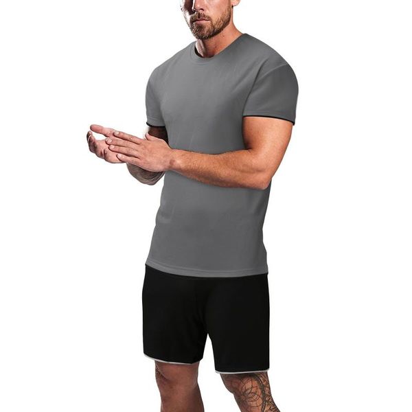 

men's tracksuits men casual sport sets solid jogger tracksuit short sleeves+short pants 2pc 2021 sportswear elastic suit clothing, Gray