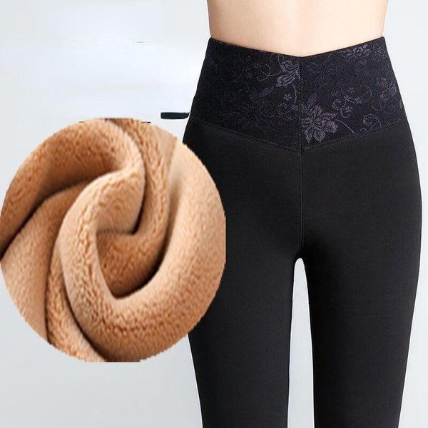 

women's leggings winter warm plus size solid color velvet women legging high waist keep stretchy black y178