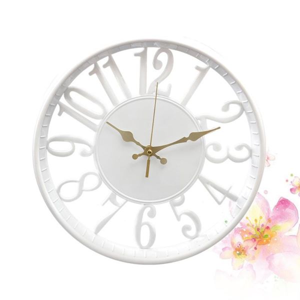 

wall clocks 1pc hollow clock round concise decorative bracket without battery (white)