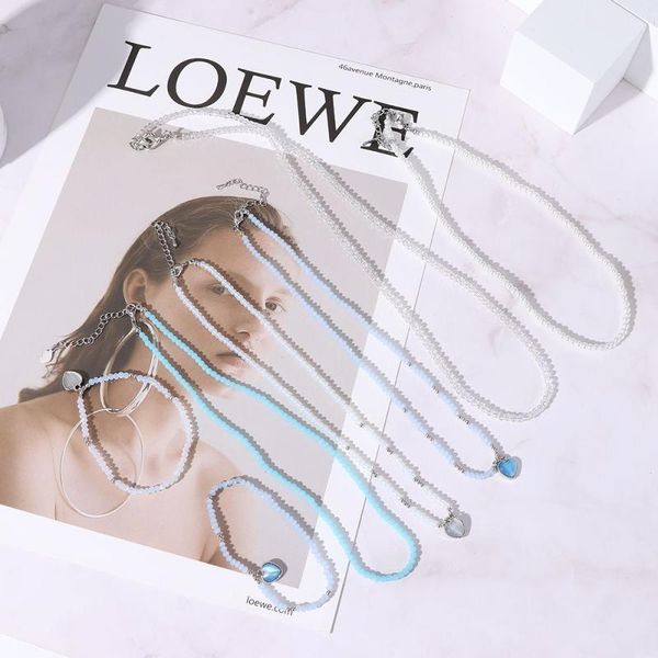 

chains blue bead fashion jewelry bracelet korean clavicle chain choker crystal beaded necklace, Silver