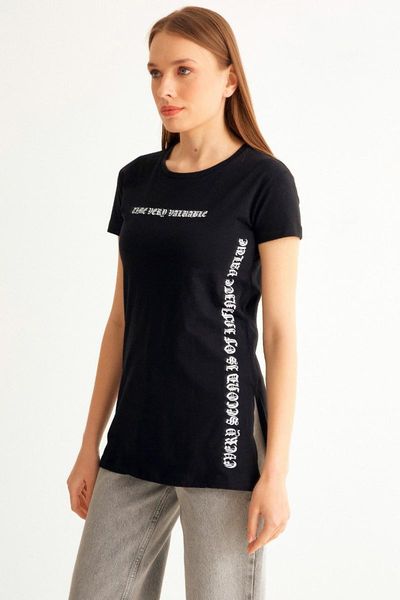 

women's t-shirt black printed side slit of sport stylish 2021 fashion, White
