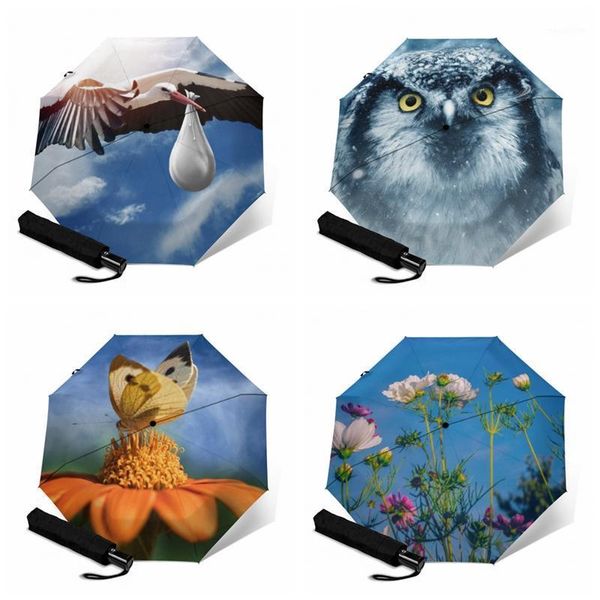 

umbrellas automatic folding umbrella compact protection uv rain parasol wind resistant printing paraguas parapluie1