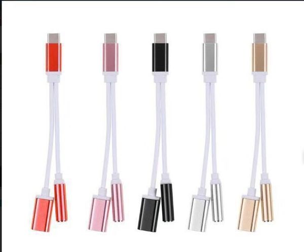 

2 in 1 charger and audio type-c earphone headphone jack adapter connector cable 3.5mm aux headphones for xiaomi huawei