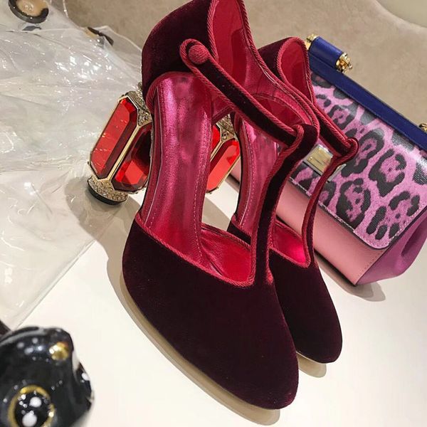 

shoe black velvet green jump block leap wedding women retro rhinestone jewel diamond decorating high heel t belt-snapping