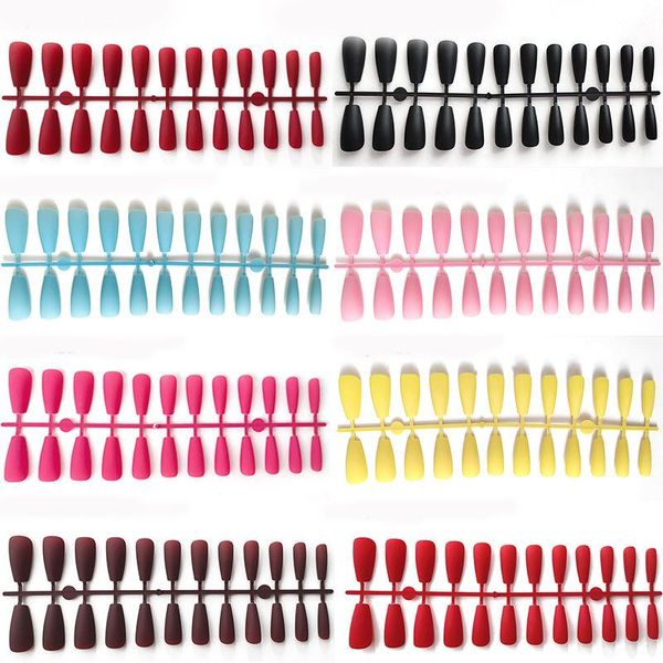 

false nails 10 sets 240pcs solid color full cover super long ballerina matte press on fake nail tips wholesale supplies, Red;gold