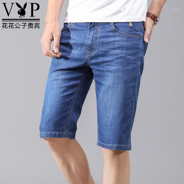 

men's jeans flower boy vip summer denim shorts high elastic loose large straight 5 / 6 pants, Blue