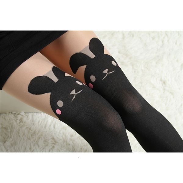

year fashion high tube veet pantyhose show thin red face rabbit fake thigh socks, Black;white