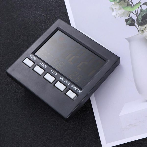 

other clocks & accessories portable digital alarm clock led desk with date temperature humidity meter backlight and weather channel (black)