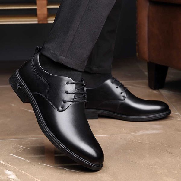 

autumn new overshoot business wear-resistant breathable lace up leather formal men's shoes, Black
