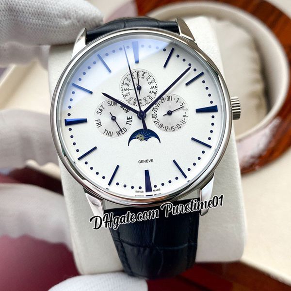 

patrimony perpetual calenda 43175 a21j automatic mens watch moon phase white dial blue stick markers black leahter strap watches 5 styles pu, Slivery;brown