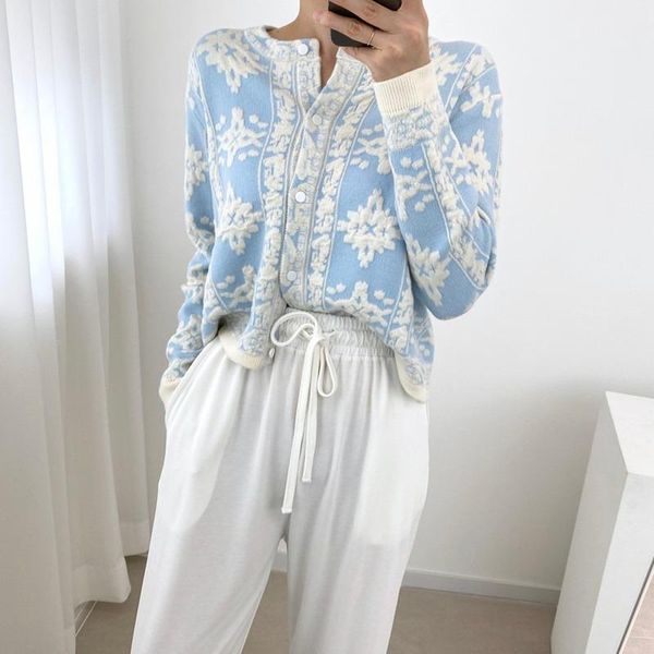 

women's knits & tees autumn stereoscopic floral korean cardigans sweaters women long sleeve single-breasted vintage elegant ladies car, White