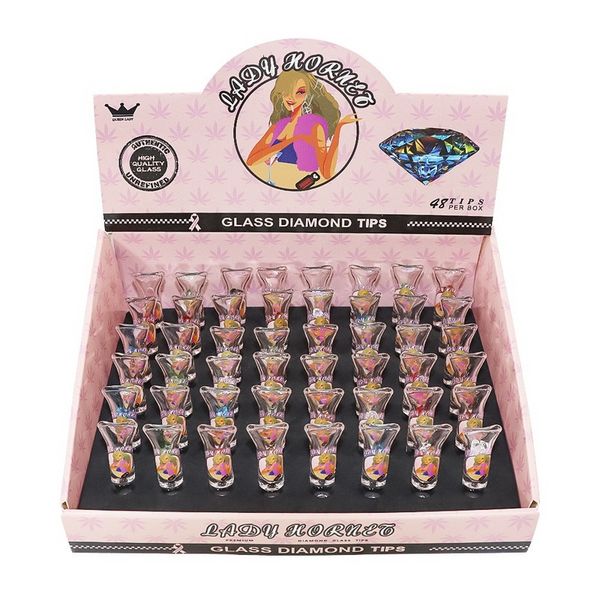 Tubos de fumantes Lady Hornet Color Diamond Diamante decorativo Tubo de vidro Bico de sucção de 8 mm Elemento de filtro de diâmetro transparente