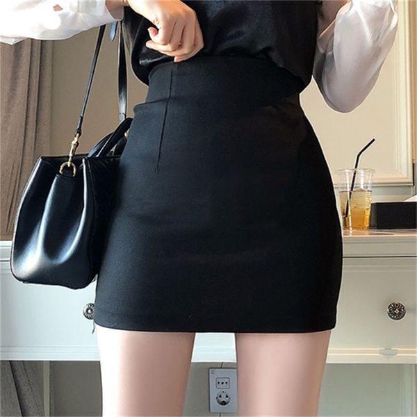 

s-l women skirt solid 3 color pencil female autumn winter high waist bodycon vintage split thick stretchy skirts 210323, Black