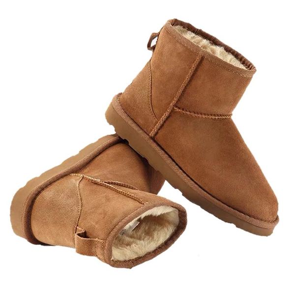 

boots winter women cowhide suede leather snow ankle warm plush soft bottom girls short waterproof non-slip cozy shoes, Black