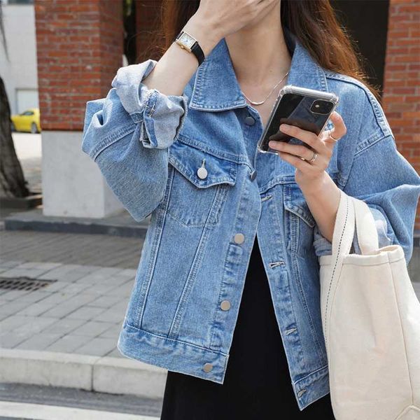 

women's jackets vintage turn-down collar women denim oversized single-breasted loose female coats 2021 autumn outerwear wj188, Black;brown