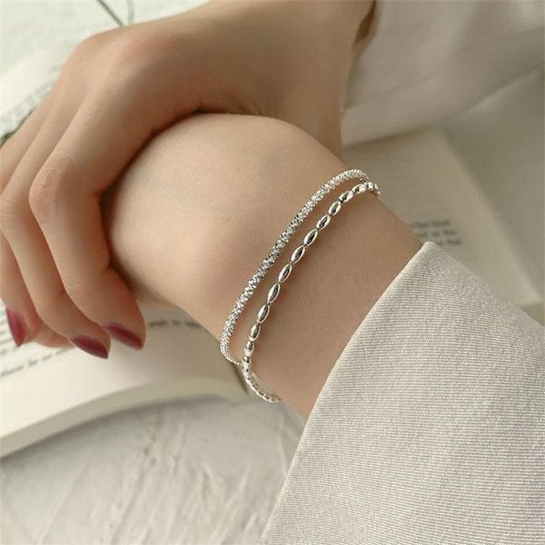 

charm bracelets fashion silver double layer bracelet for women exquisite simple beads wedding jewelry accessories, Golden;silver