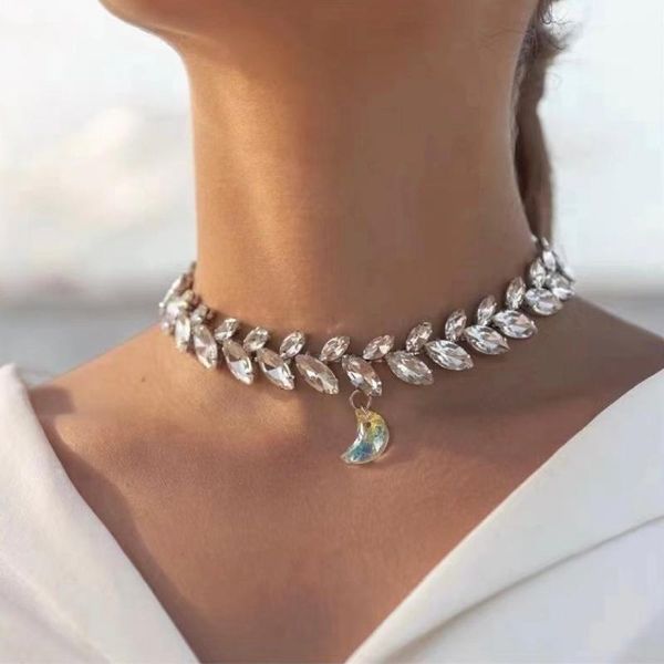

pendant necklaces crystal rhinestone necklace fashion banquet clavicle chain exaggerated fairy beauty moon, Silver