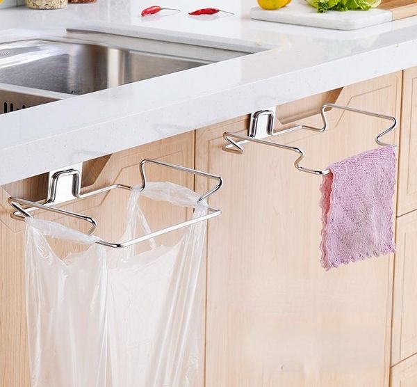 

kitchen storage & organization multifunctional stainless steel trash bag holder rack cabinet door back hangable organizer