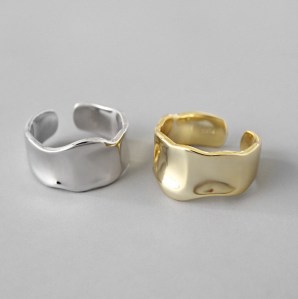 

wedding rings personalidade irregular suave ampla abertura anel 925 prata esterlina geomÃ©trica cÃ´ncava onda para mulher, Slivery;golden