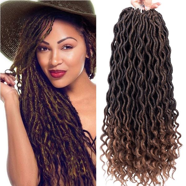 

6pcs/lot curly faux locs crochet hair deep wave braiding hair with curly ends crochet goddess locs synthetic braids hair extensions, Black