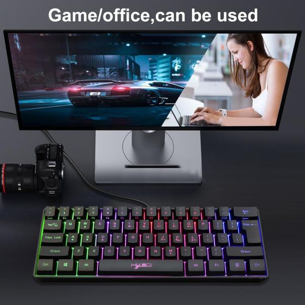 

colors backlit 6 effects gaming keyboard gamer mechanical usb wired 61 keys ergonomic designed for pc games pubg keyboards