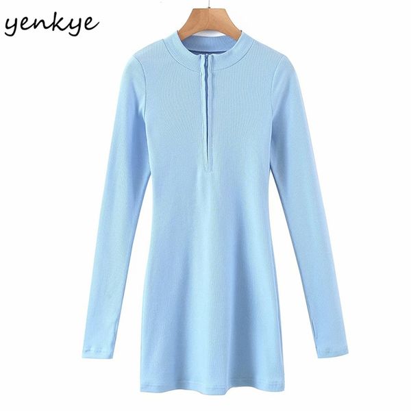 

vintage solid screw thread knit dress women stand collar long sleeve bodycon mini spring vestido 210514, Black;gray