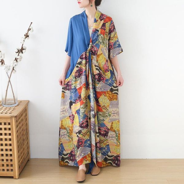 

chiffon v neck printed summer irregular long maxi dress women clothes 2021 patchwork plus size french elegant robe casual dresses, Black;gray