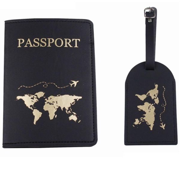 

card holders 1set pu leather luggage bag tag passport case cover wallet for couples honeymoon wedding gift travel organizer j60d, Brown;gray