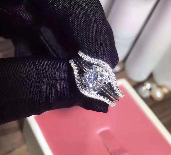 

wedding rings trs01 luxury sets quality nscd synthetic gem 2pc ring 0.6/1/1.5/2/3 carat, Slivery;golden