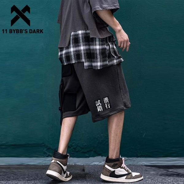 

bybb's dark techwear hip hop pockets ribbons cargo shorts men 2021 summer streetwear tactical joggers loose short pants gray men's, White;black