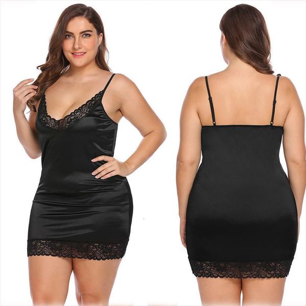 

plus size 2pcs night women sleepwear dress nightgown nightwear lace floral embroidery camisola lingerie sleep wear nightdress, Black;red