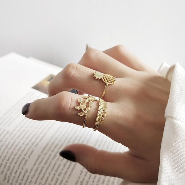 

cluster rings peri'sbox real 925 sterling sliver pineapple stack for women gold color open layering statement initial femme, Golden;silver