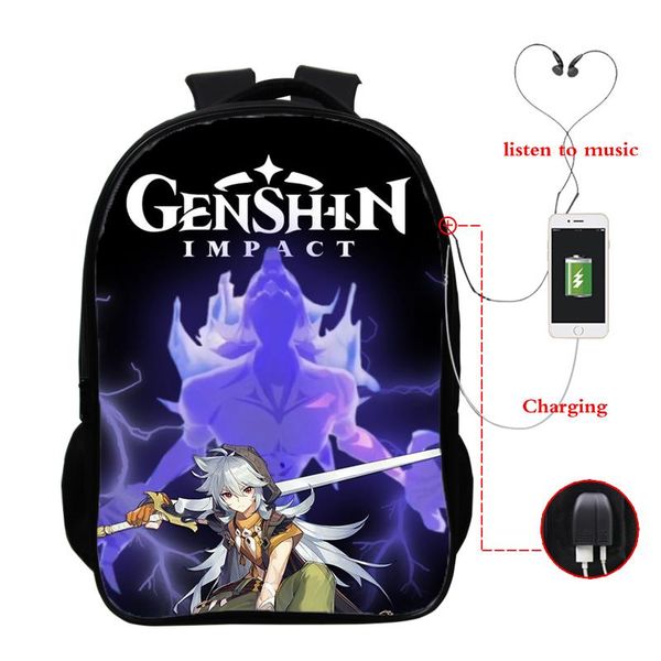 

backpack genshin impact printed boys girls school bag teenager usb cable backpacks women men bookbag college student schoolbag