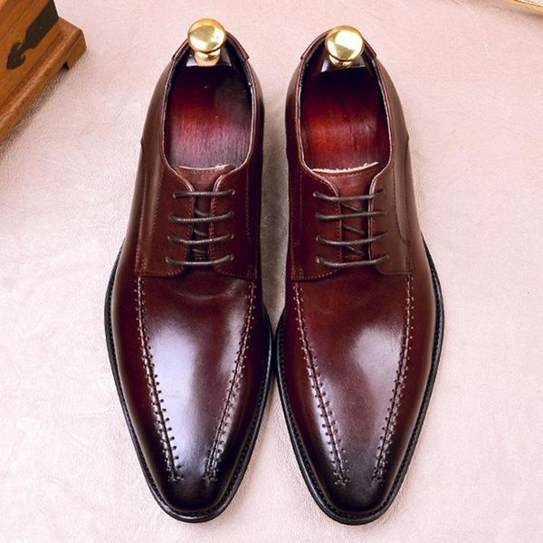 

dress shoes vintage designer genuine leather men's formal oxfords pointed toe laces man derby handmade weeding party fwl115, Black