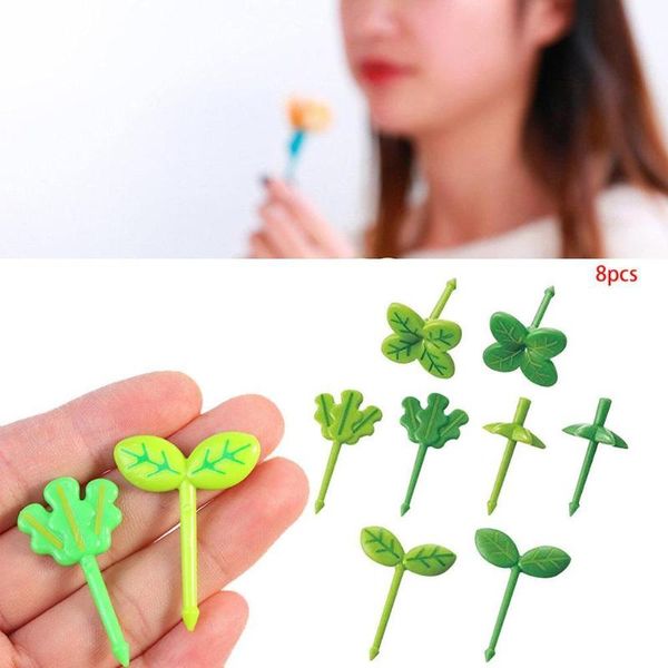 

8pcs fruit fork cute four-leaf toothpick leaves plastic salad sign bento accessories kitchen gadget forks