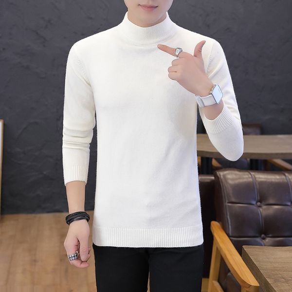 

korean clothes male slim half-turtleneck long sleeve pullover man casual regular black knitted sweater col rouler homme 210414, White;black