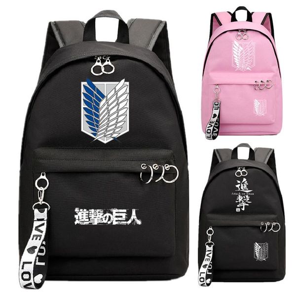 

backpack attack on titan school book bags girl group mochila travel bag lapribbon ring circle pink black