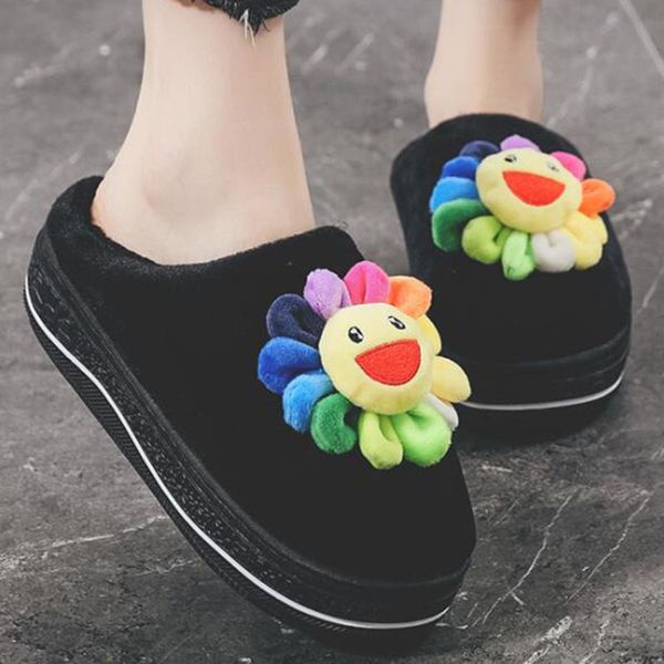 

women cotton slippers cartoons ladies platform indoor shoes for winter home female warm st5, Black