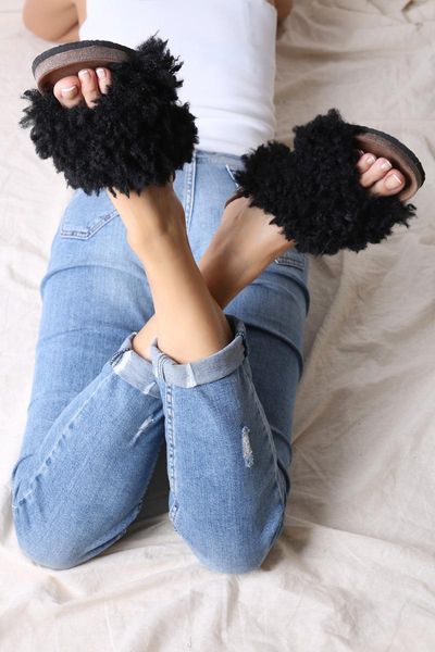 

slippers shaggy polyurethane outsole 165-2317 women, Black