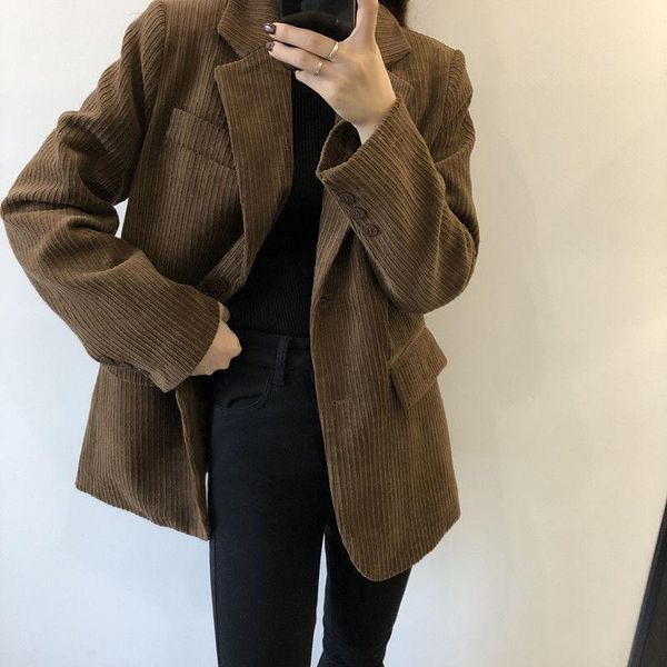 

women's suits & blazers lucyever autumn winter thick blazer women vintage loose long sleeve corduroy jacket female korean single-breast, White;black